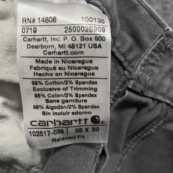 Carhartt Pants Mens 38x30 Gray Rugged Flex Carpenter Canvas Relaxed Fit Utility - Picture 3 of 10